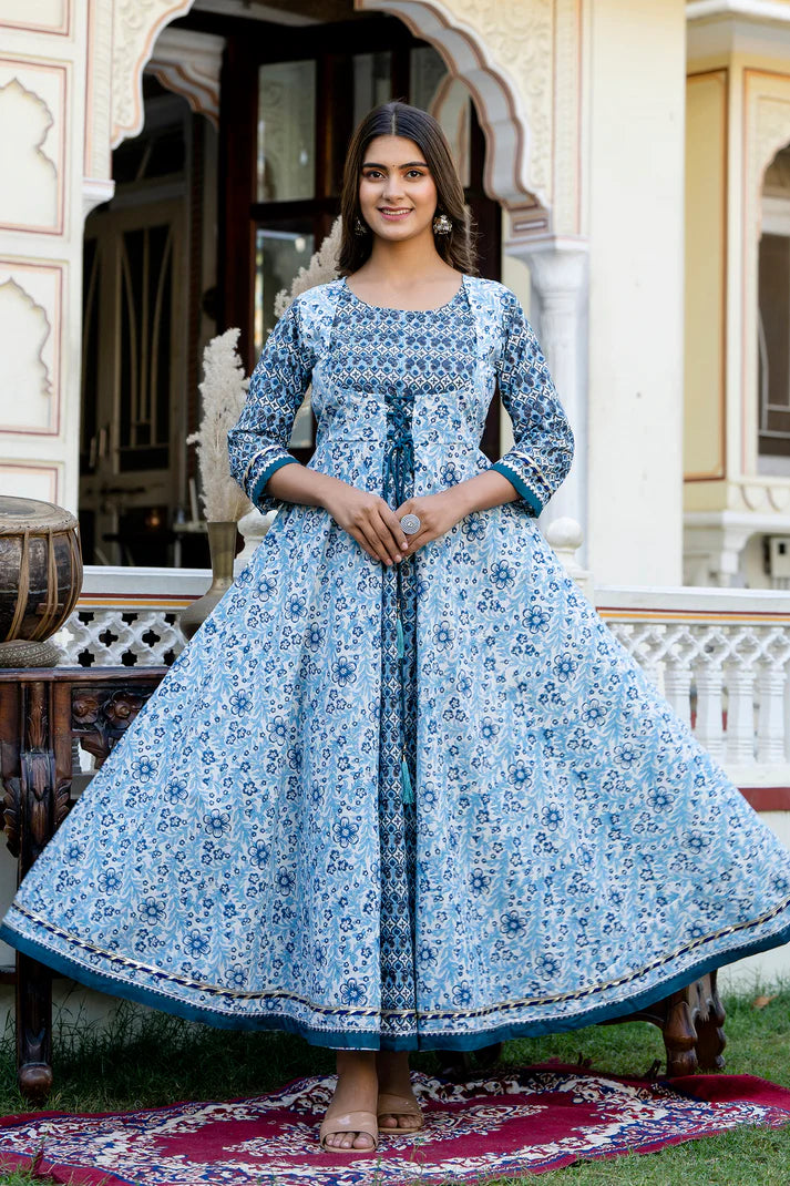 Anarkali Printed Double Layered Long Gown