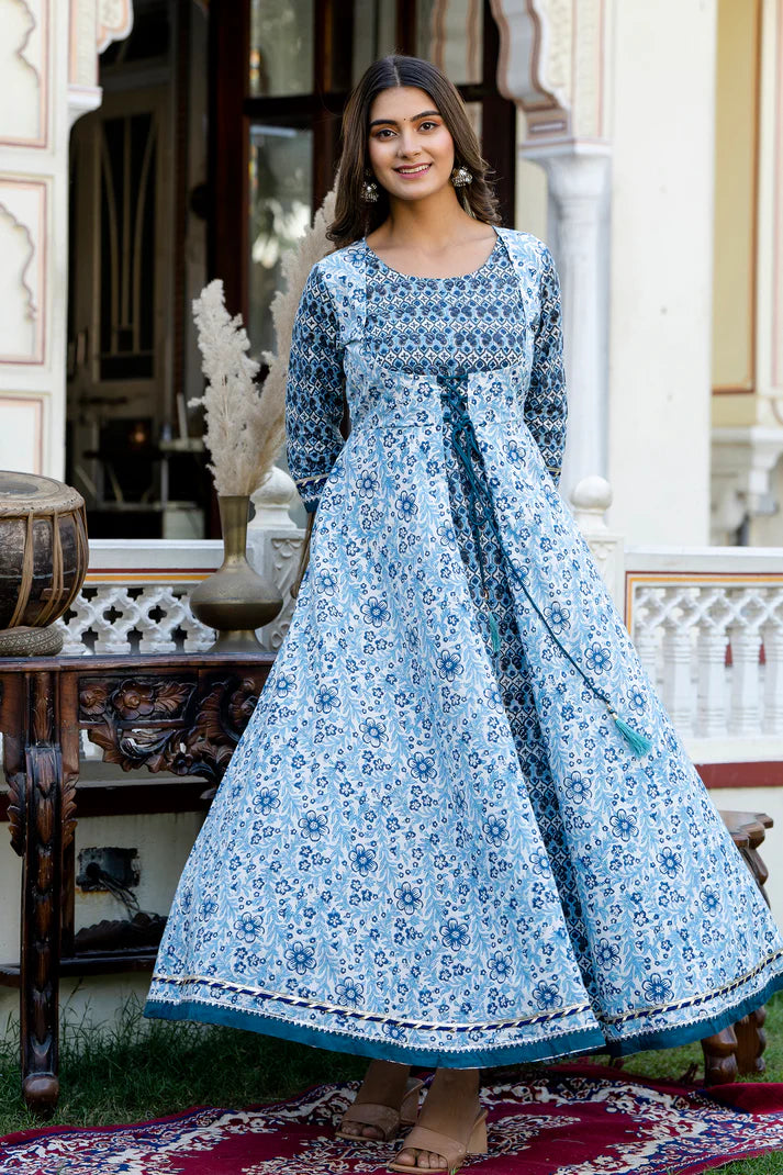 Anarkali Printed Double Layered Long Gown Aurevo .in